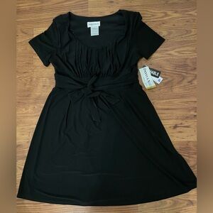 New black Danny & Nicole short-sleeve dress square neckline self-tie waist 14p